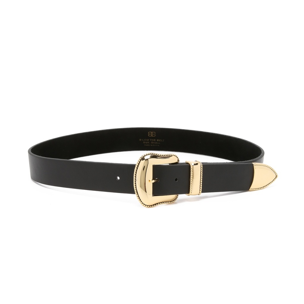 Villain gold buckle western black leather belt